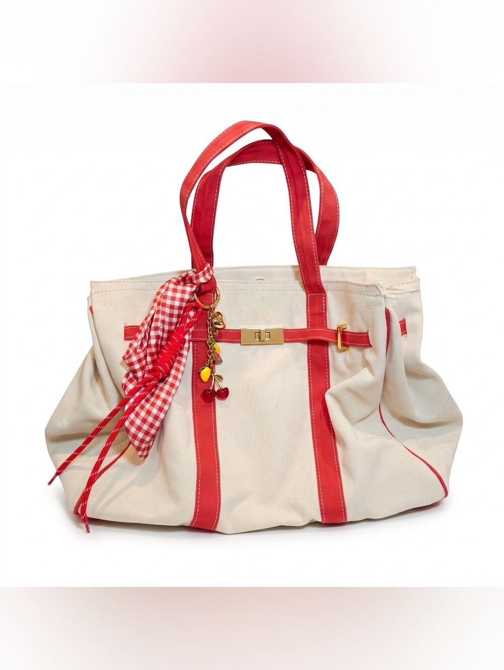 Sol and Mer Boatkin Canvas Tote Red Cream Scarf Charms